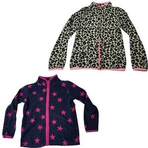 Girls Fleece Zip Up Jacket Bundle Lot of 2 Leopard and Star Print Jackets